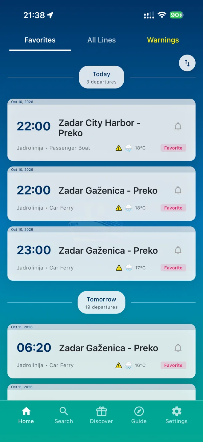 Oblíbené: vaše přístavy, nejbližší plavby první